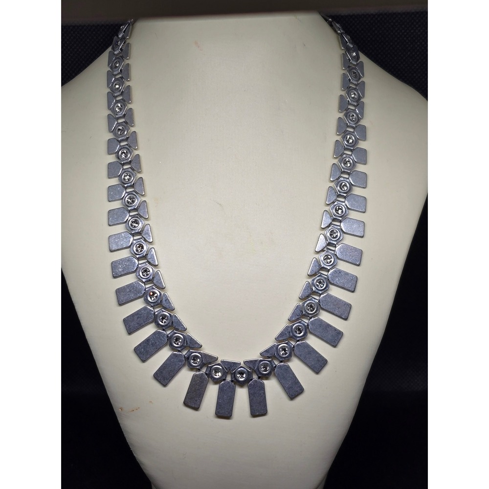 Vintage Premier Designs Silver Tone Geometric Fringe Crystal Collar Necklace